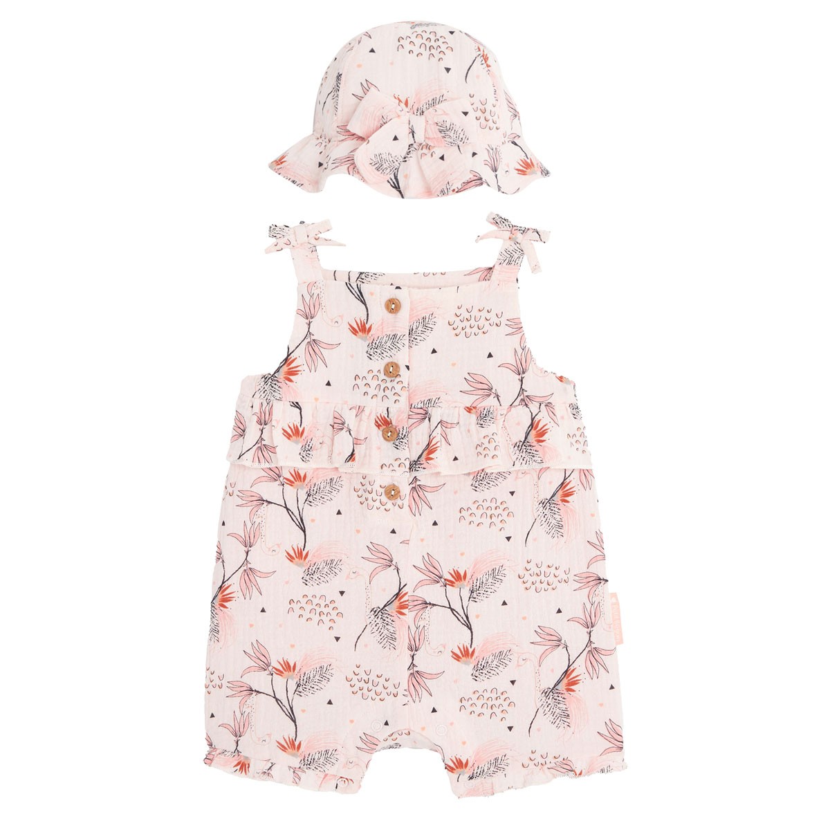 Barboteuse Bebe Fille Et Chapeau En Gaze De Coton Bio Exotic Bird Petit Beguin