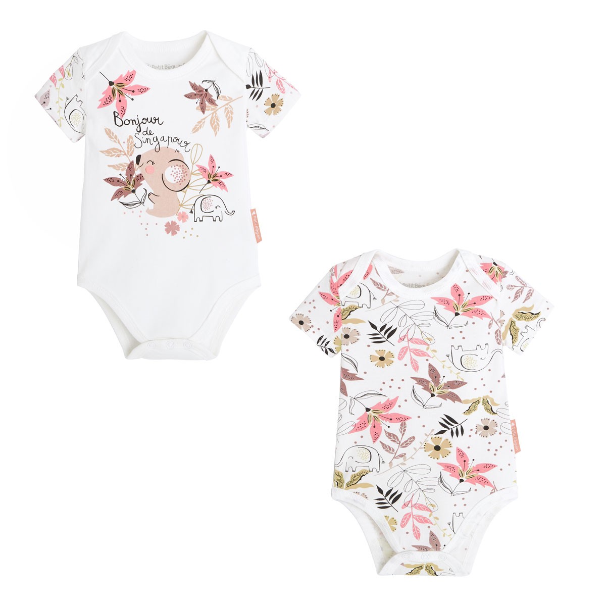 Lot De 2 Bodies Bebe Fille Manches Courtes Contenant Du Coton Bio Singapour Petit Beguin