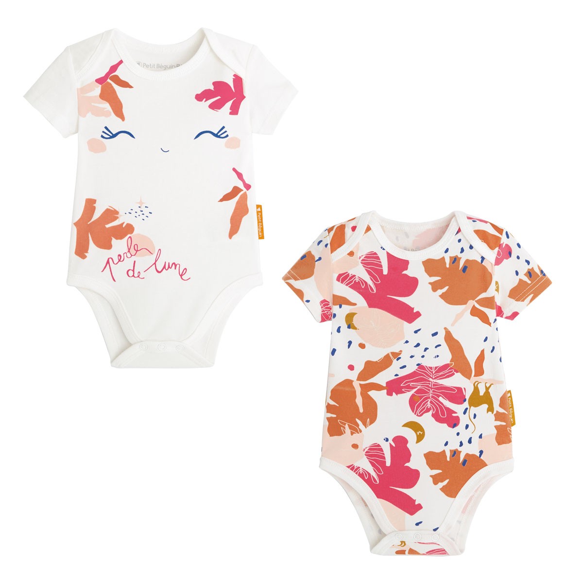 Lot De 2 Bodies Bebe Fille Manches Courtes Contenant Du Coton Bio Perle De Lune Petit Beguin