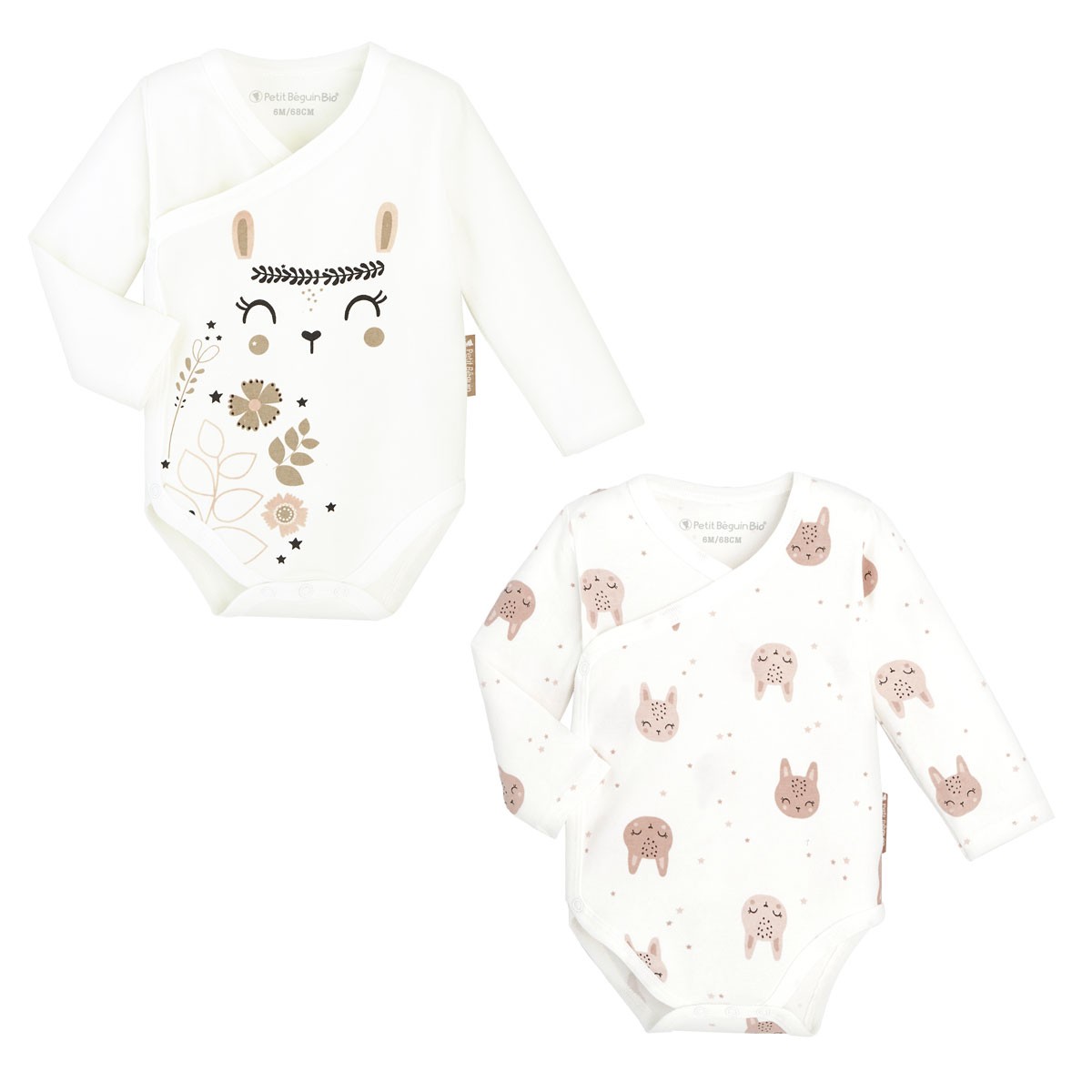 Lot De 2 Bodies Bebe Fille Croises Manches Longues Contenant Du Coton Bio Chantilly Petit Beguin