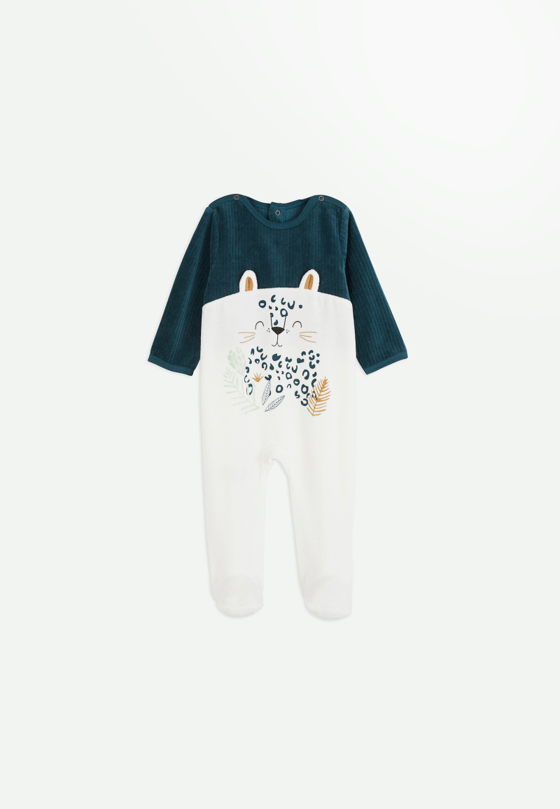 Pyjama bébé en velours happy bunny ecru Petit Beguin