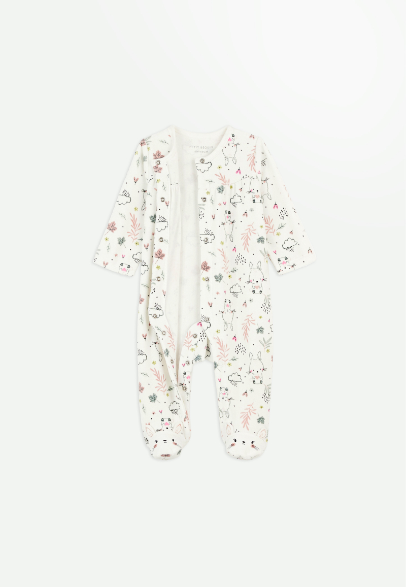 Pyjama bébé en velours happy bunny ecru Petit Beguin