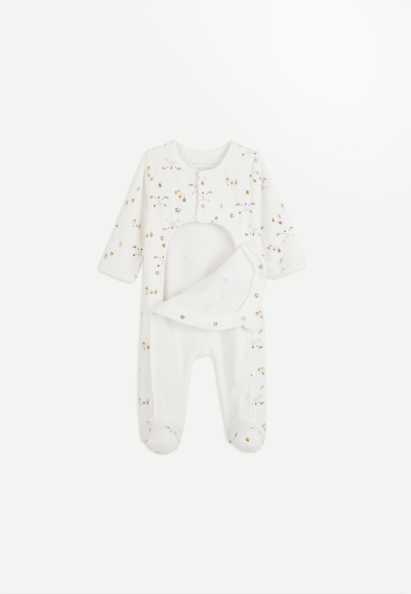 Pyjama bébé velours blanc brodé Petit ange