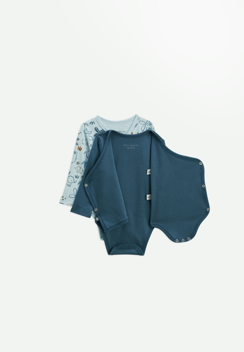 Lot de 2 bodies bébé manches longues ouverture croisée Blue Family