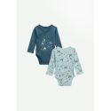 Lot de 2 bodies bébé manches longues ouverture croisée Blue Family