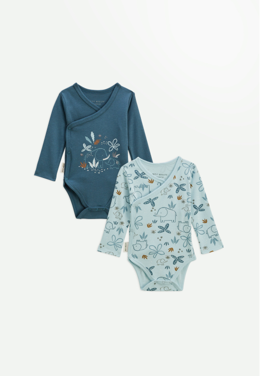 Lot de 2 bodies bébé manches longues ouverture croisée Blue Family