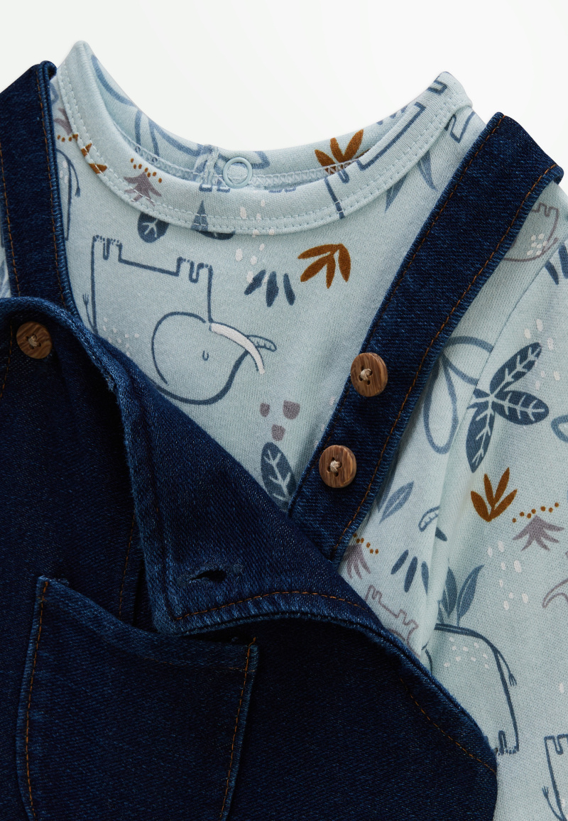 Ensemble salopette bébé en jean et t-shirt Blue Family