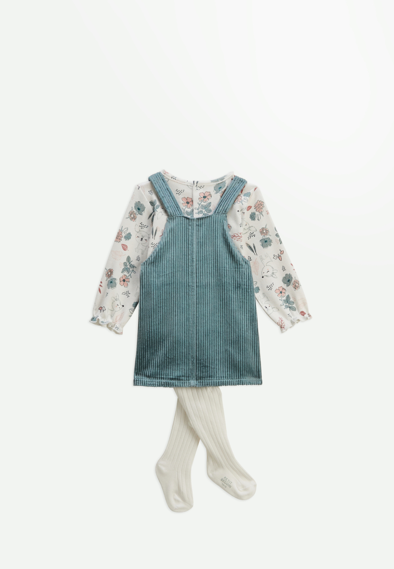 Ensemble robe bébé en velours, t-shirt et collant Ma Petite Bichette