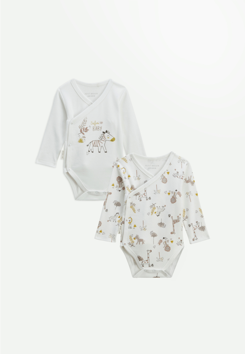 Lot de 2 bodies bébé manches longues ouverture croisée Baby Safari