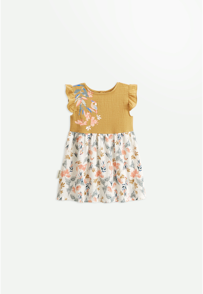 Robe bébé + bloomer en gaze de coton Flamingo