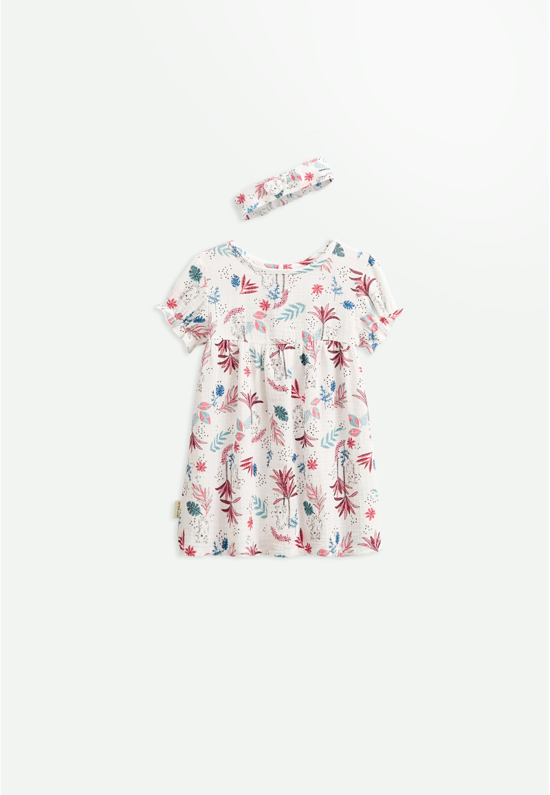 Robe bébé + headband en gaze de coton Aloha Savana