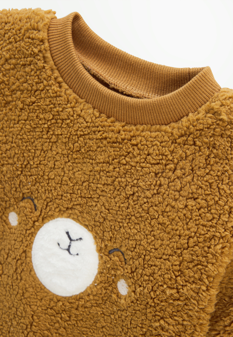 Ensemble bébé sweat-shirt en sherpa et pantalon en molleton camel Lamascotte