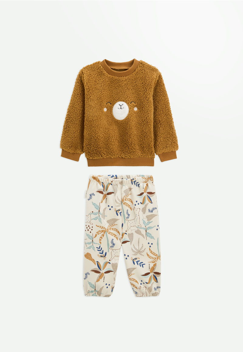 Ensemble bébé sweat-shirt en sherpa et pantalon en molleton camel Lamascotte