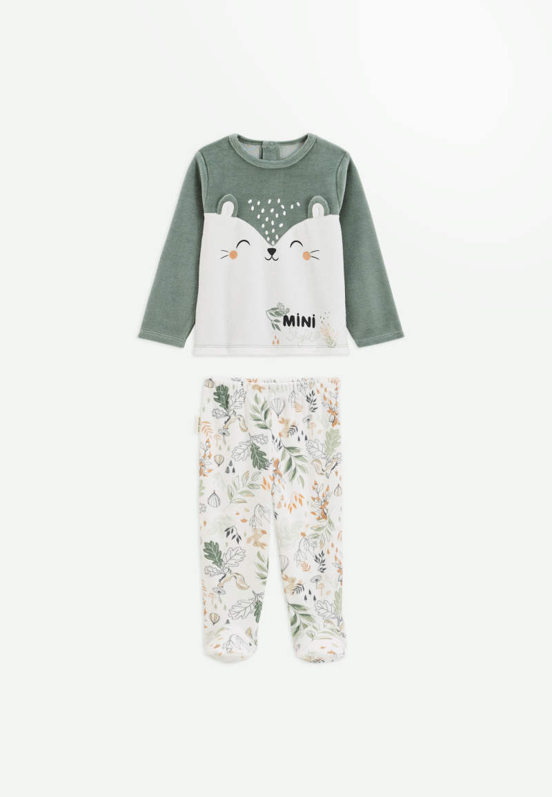 Pyjama bebe 2 pieces en velours avec pieds Merlin