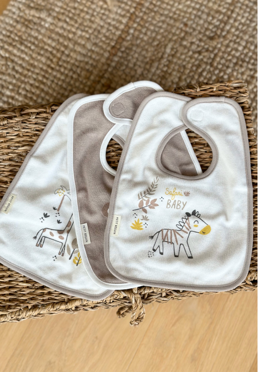 Lot de 3 bavoirs bébé Baby Safari