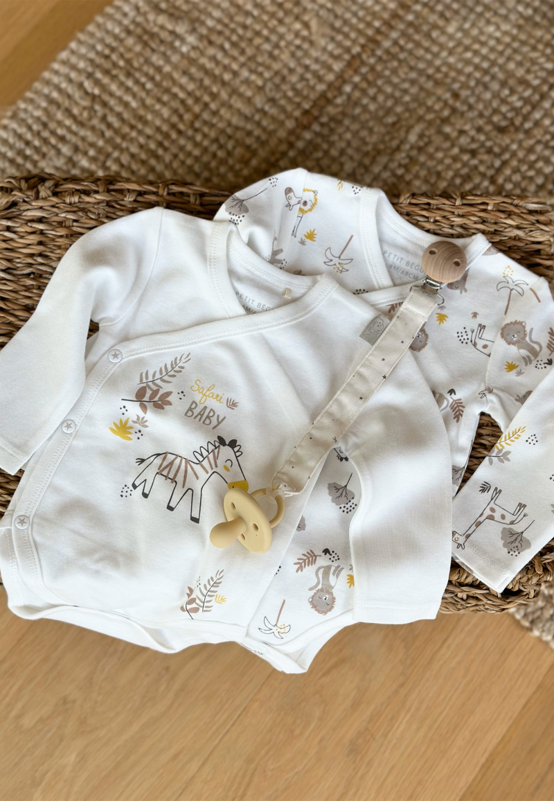 Lot de 2 bodies bébé manches longues ouverture croisée Baby Safari