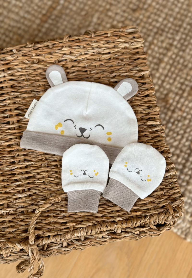 Bonnet bébé et moufles anti-griffures Baby Safari