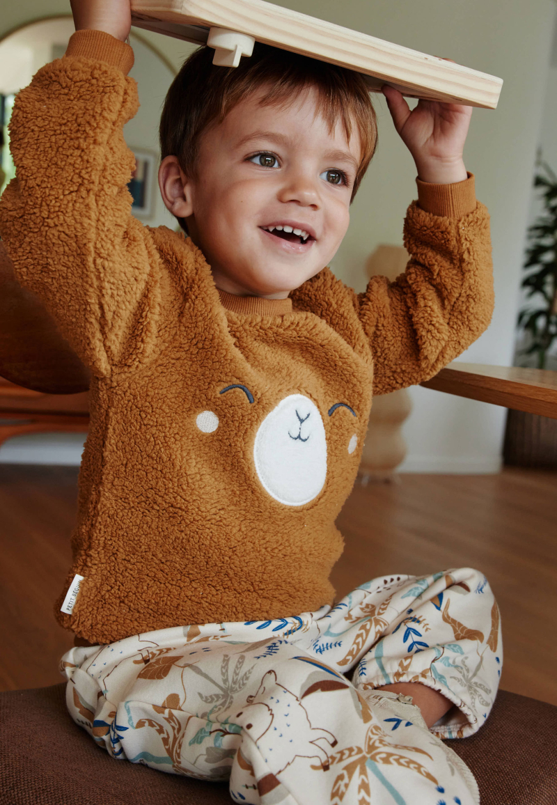 Ensemble bébé sweat-shirt en sherpa et pantalon en molleton camel Lamascotte