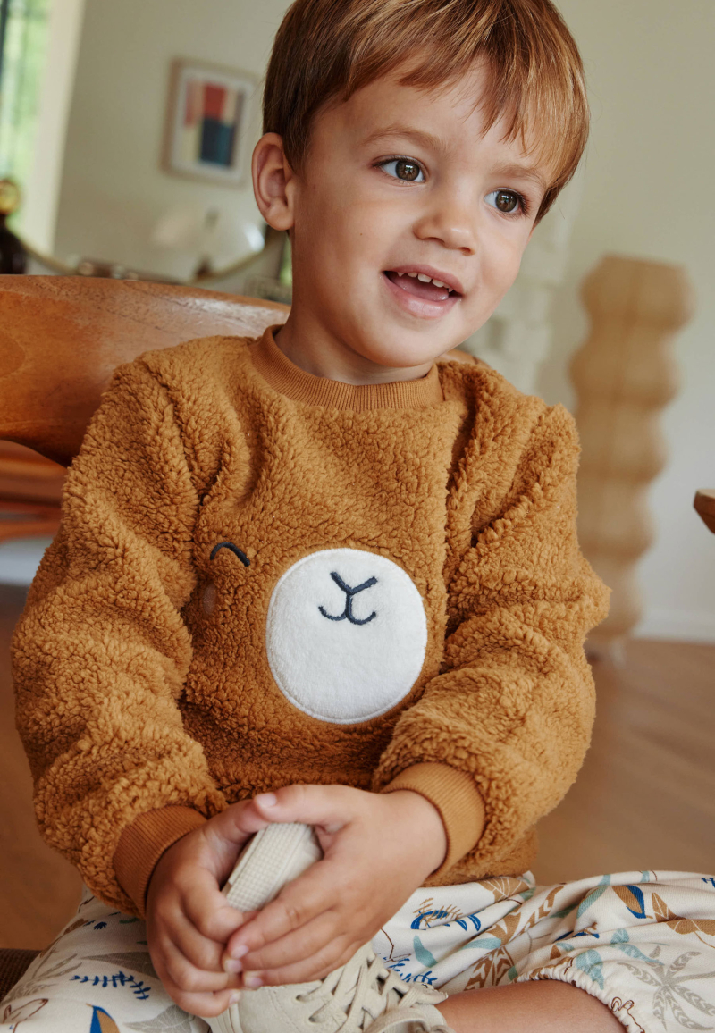 Ensemble bébé sweat-shirt en sherpa et pantalon en molleton camel Lamascotte