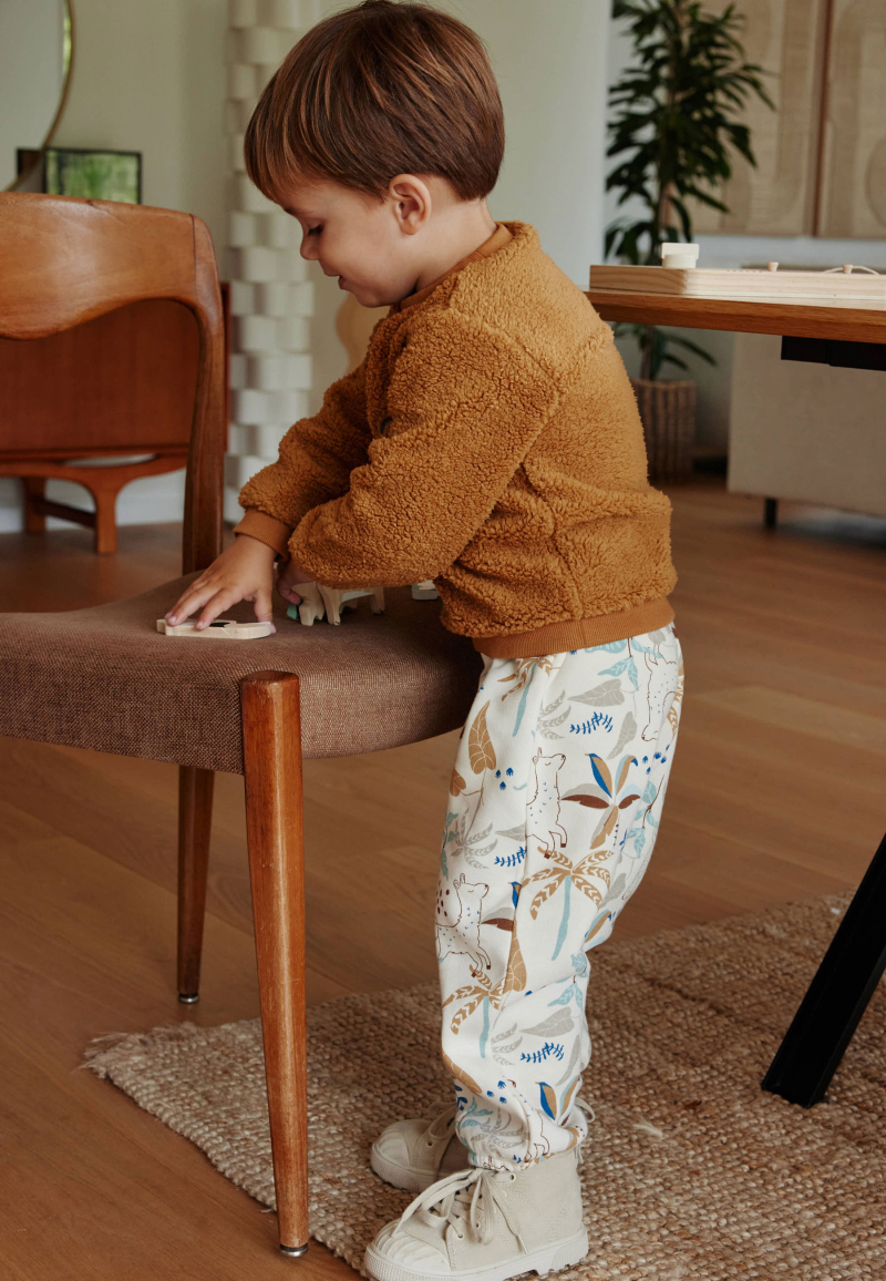 Ensemble bébé sweat-shirt en sherpa et pantalon en molleton camel Lamascotte