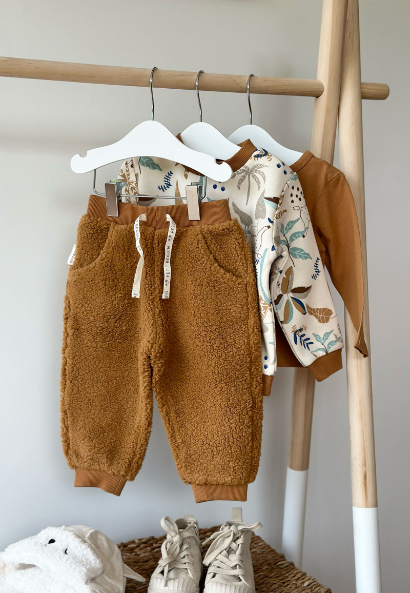 Ensemble bébé sweat-shirt en molleton et pantalon en sherpa écru Lamascotte