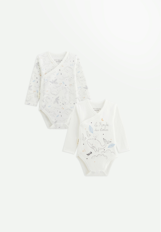 Lot de 2 bodies bébé manches longues ouverture croisée Petite Balade