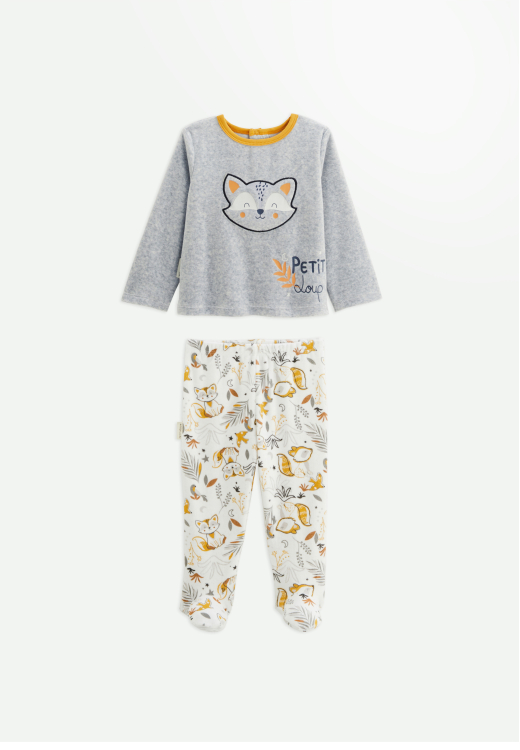 Pyjama bébé 2 pièces avec pieds en velours Petit Loup