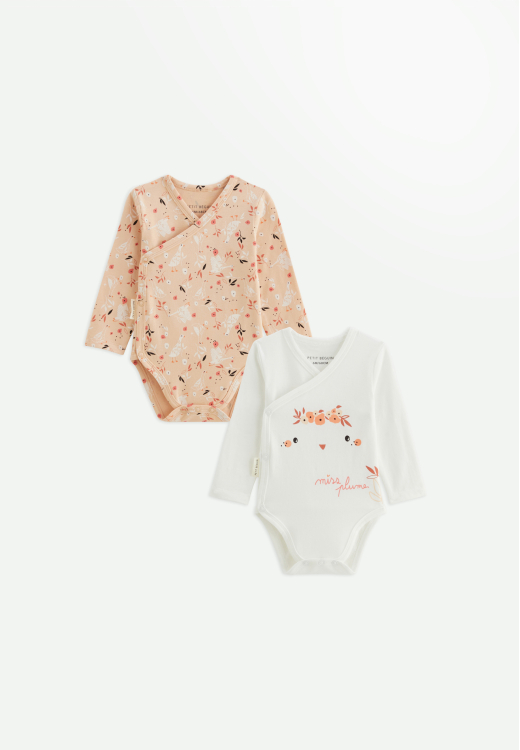 Lot de 2 bodies bébé manches longues ouverture croisée Miss Plume