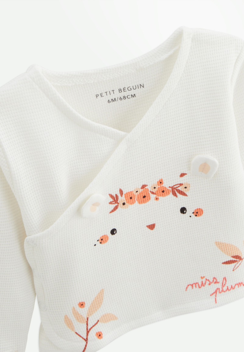 Ensemble bébé gilet et pantalon en coton nid d'abeille Miss Plume