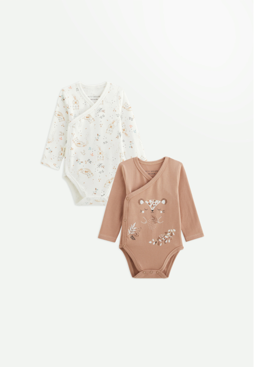 Lot de 2 bodies bébé manches longues ouverture croisée Mini Loutre