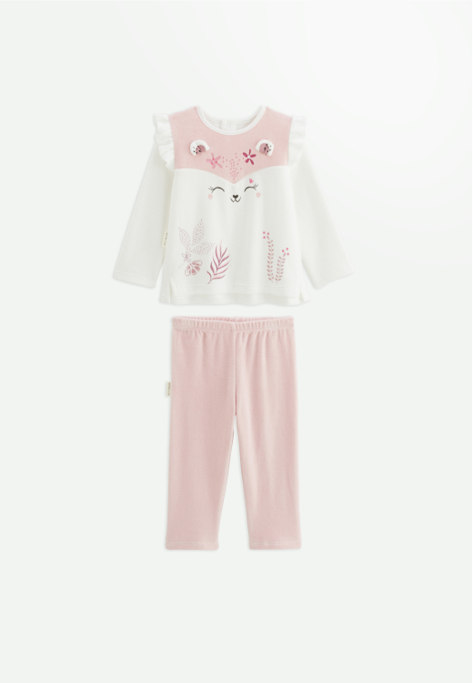 Pyjama bébé 2 pièces en velours écru Louisa