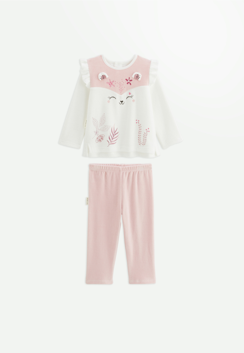 Pyjama bébé 2 pièces en velours écru Louisa