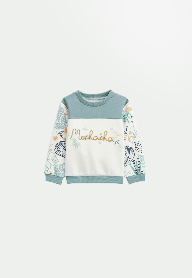 Sweat-shirt bébé en molleton écru Holamuchacha