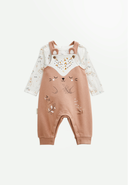 Ensemble salopette bébé en molleton et t-shirt Mini Loutre