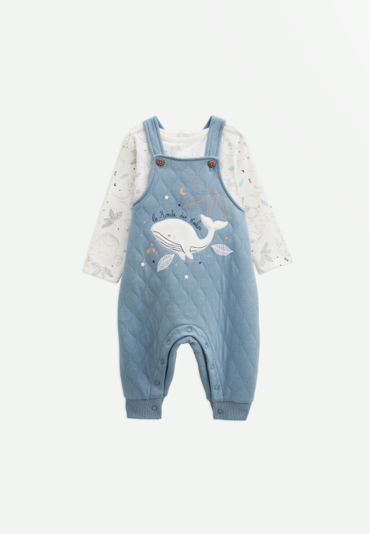 Ensemble salopette bébé en coton matelassé et t-shirt Petite Balade