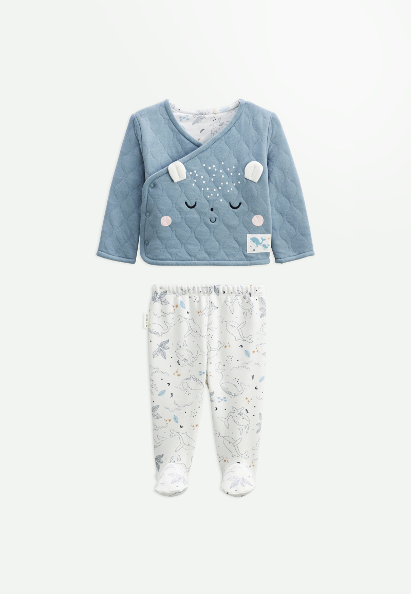 Ensemble bébé gilet et pantalon en coton matelassé Petite Balade